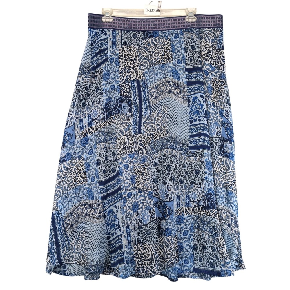 Roz & Ali Blue Paisley Maxi Skirt Plus Size 2X Chiffon Overlay Lined Pullon Boho